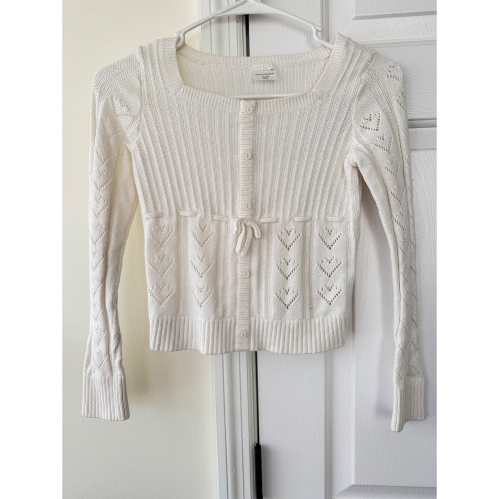 abercrombie kids white knit square‎ neck button front sweetheart sweater 12